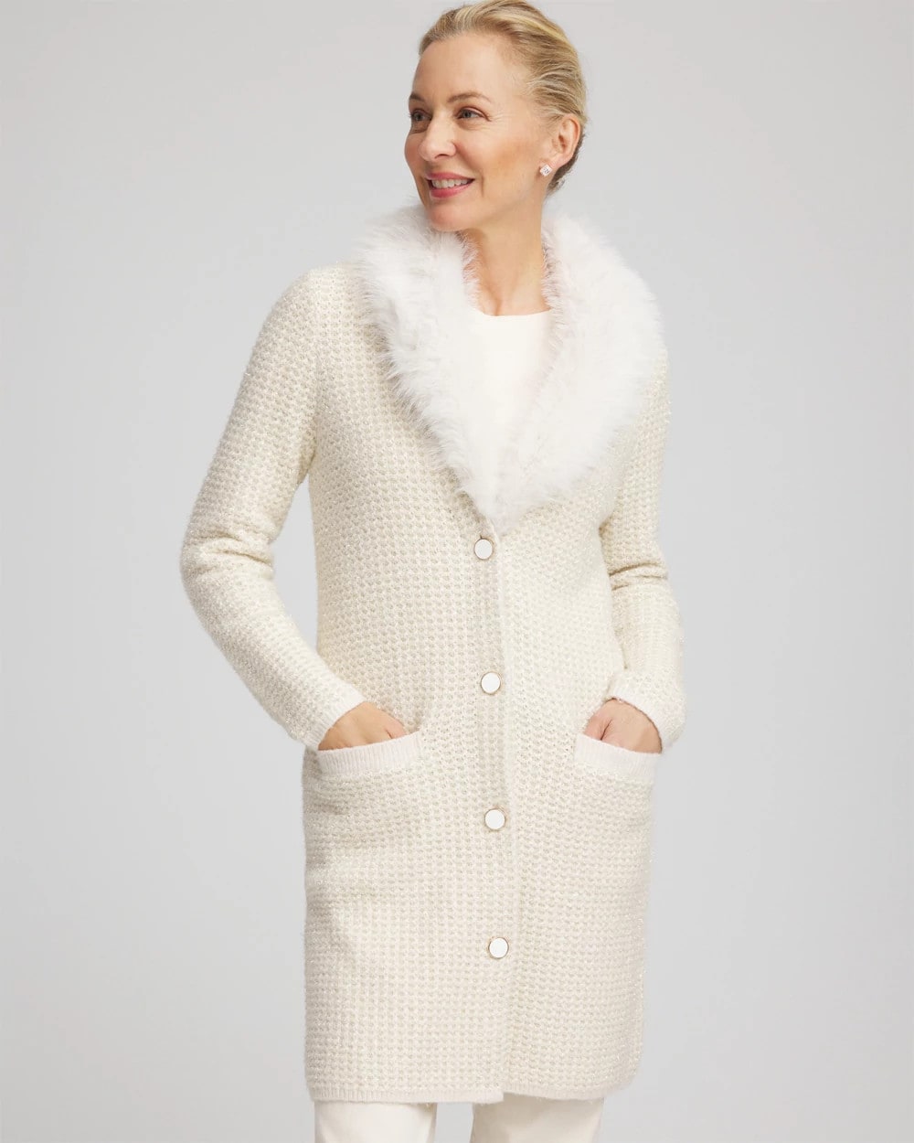 Chico's Clothing Fur Trim Cardigan