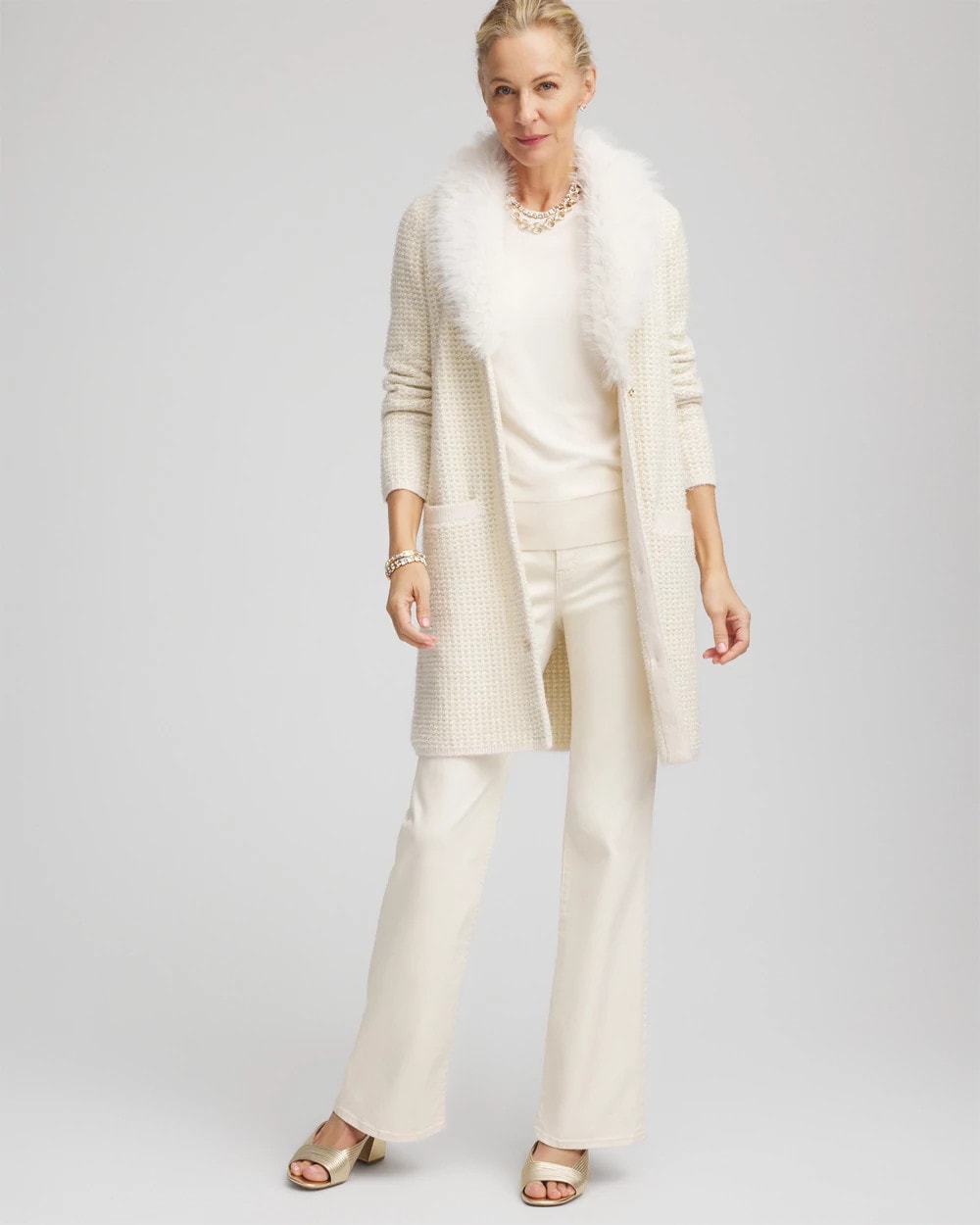 Chico's Clothing Fur Trim Cardigan