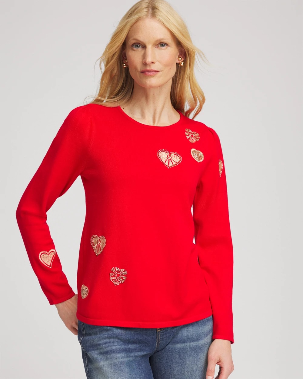 Chico's Clothing V-Day Embroidered Heart Pullover