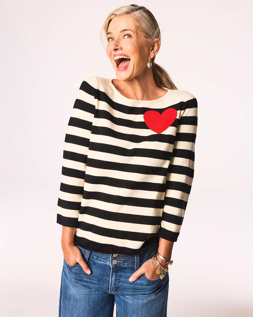 Chico's Clothing Striped V-Day Pullover