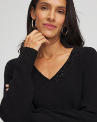 Chico's Clothing Embellished V-Neck Pullover Sweater