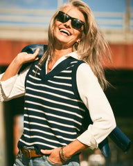 Chico's Clothing Striped V-Neck 2 in 1 Sweater Vest