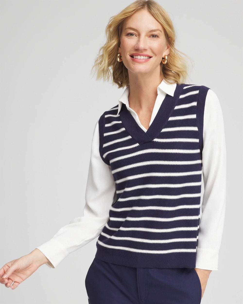 Chico's Clothing Striped V-Neck 2 in 1 Sweater Vest