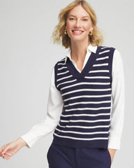 Chico's Clothing Striped V-Neck 2 in 1 Sweater Vest