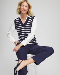 Chico's Clothing Striped V-Neck 2 in 1 Sweater Vest