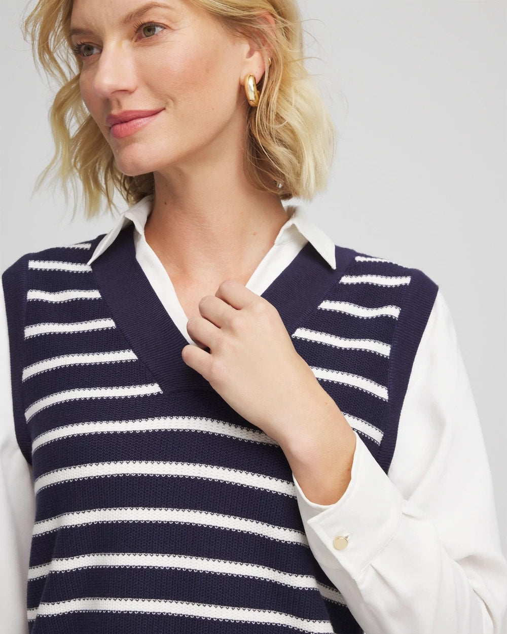 Chico's Clothing Striped V-Neck 2 in 1 Sweater Vest