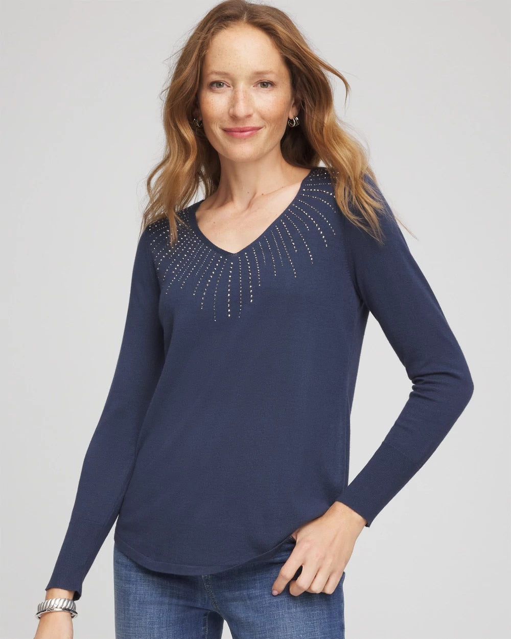 Chico's Clothing Ella Embellished V-Neck Sweater