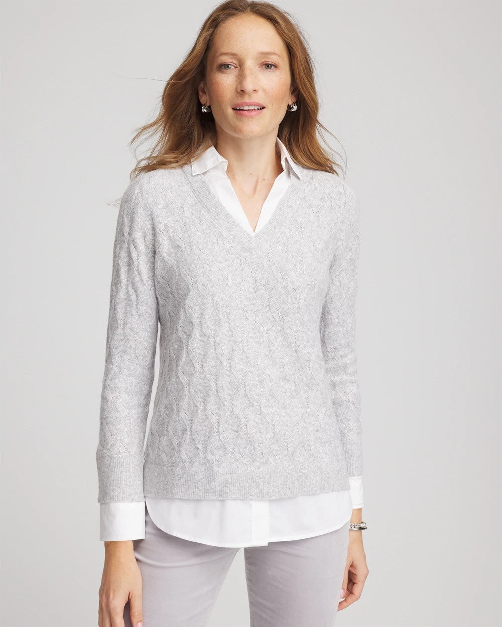 Chico's Clothing Classic Built-In Shirt Knit Sweater