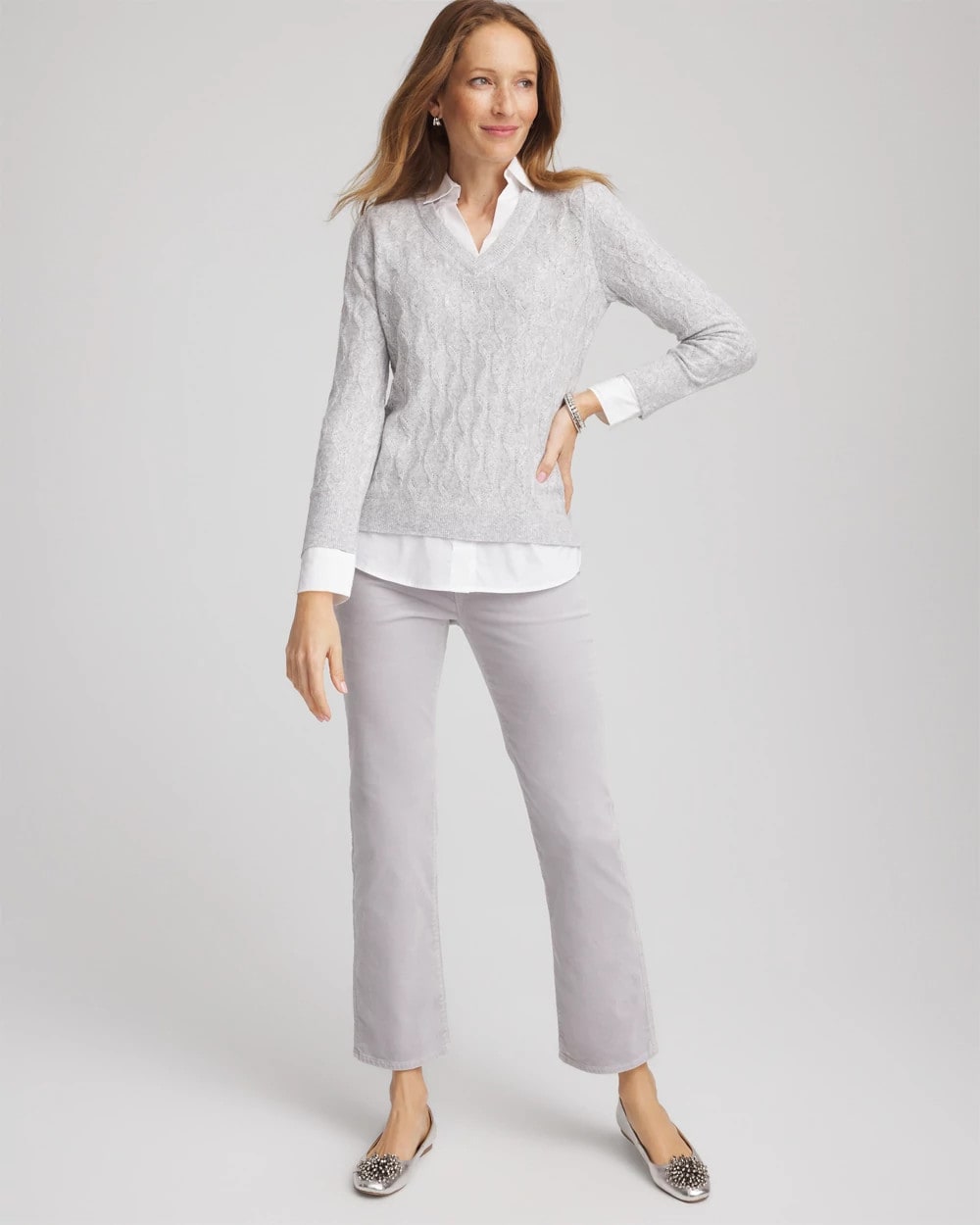 Chico's Clothing Classic Built-In Shirt Knit Sweater