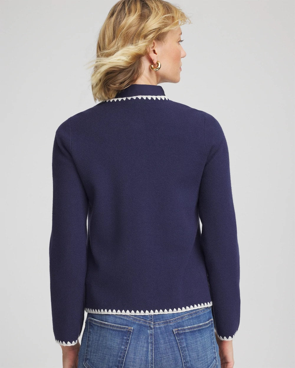 Chico's Clothing Blanket Stitch Crewneck Cardigan