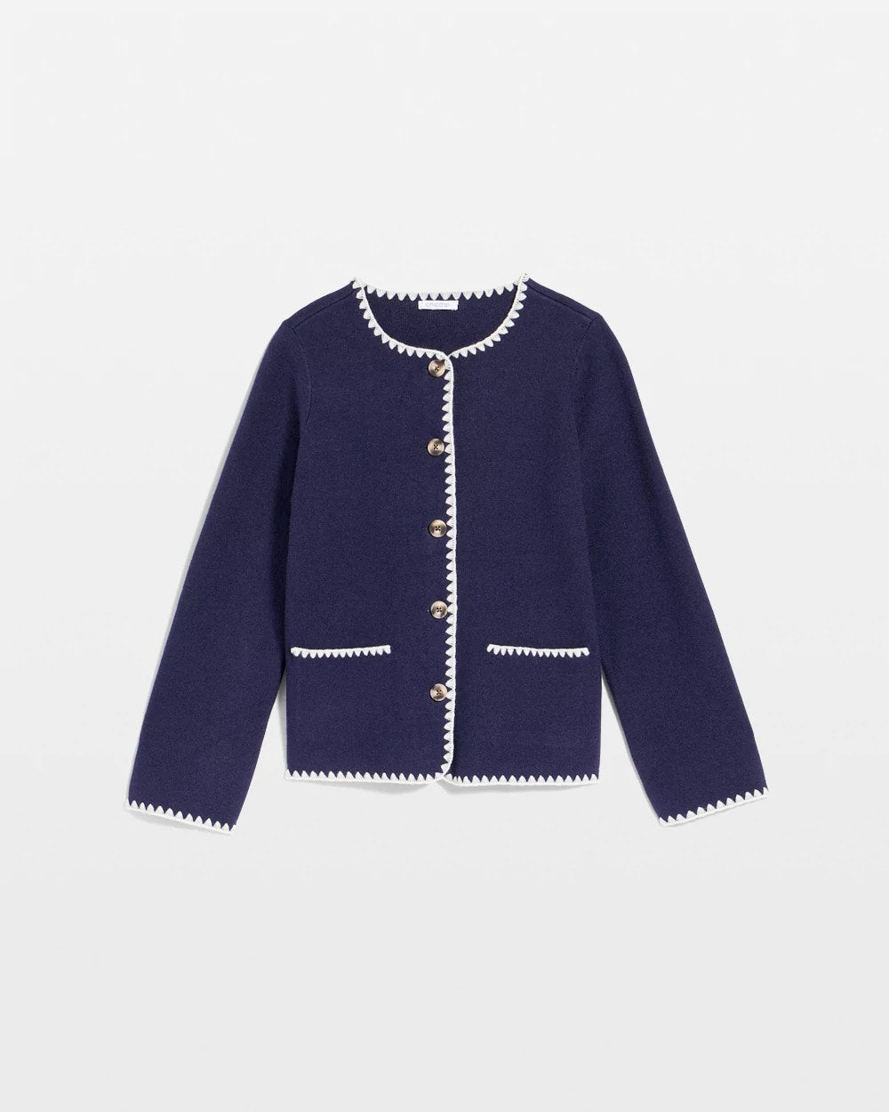 Chico's Clothing Blanket Stitch Crewneck Cardigan