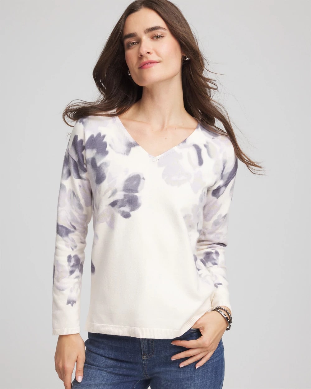 Chico's Clothing Printed V-Neck Sweater