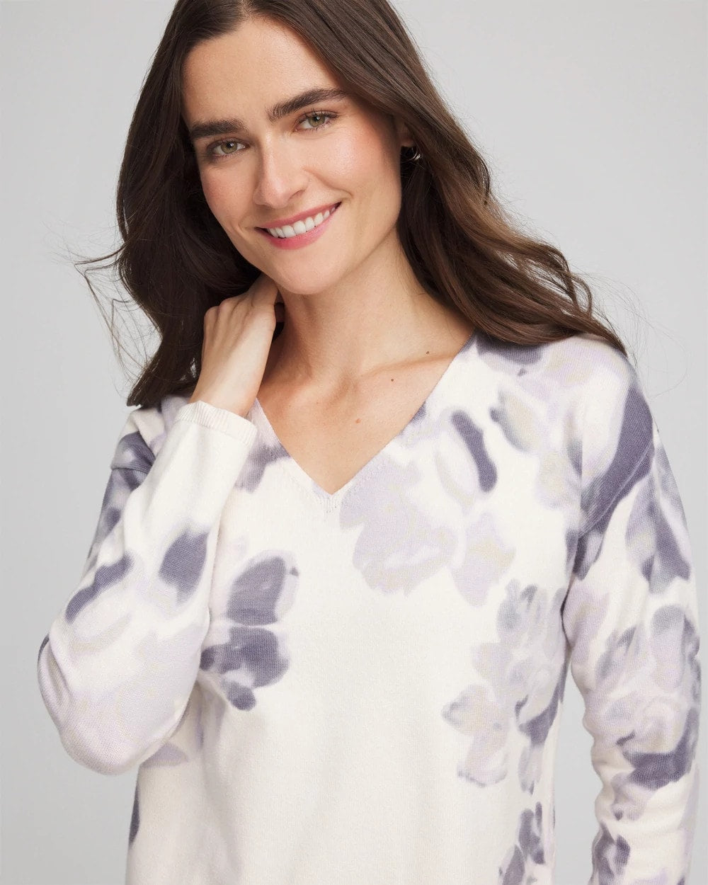 Chico's Clothing Printed V-Neck Sweater