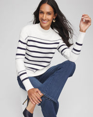Chico's Clothing Striped Relaxed Mockneck Pullover
