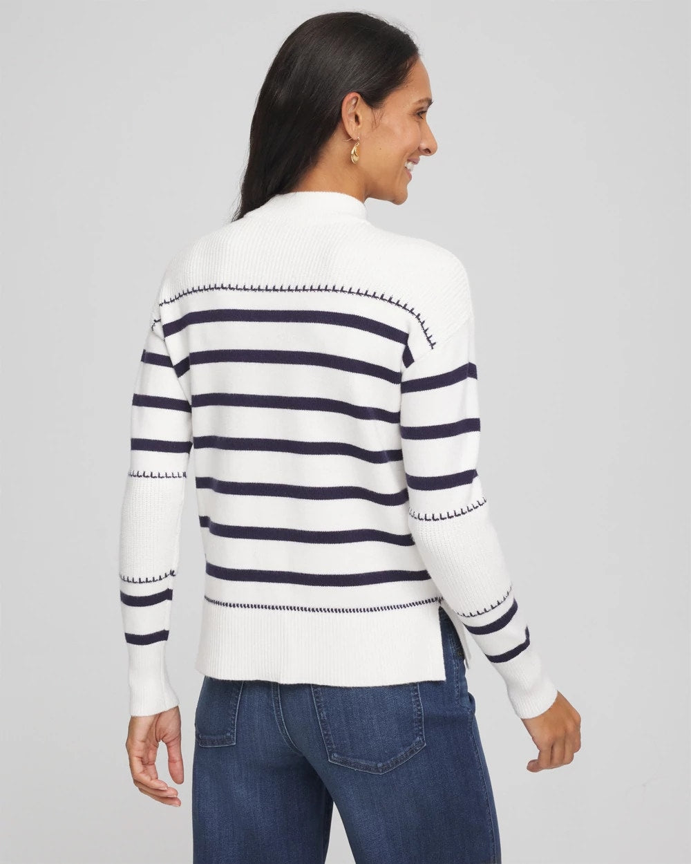 Chico's Clothing Striped Relaxed Mockneck Pullover