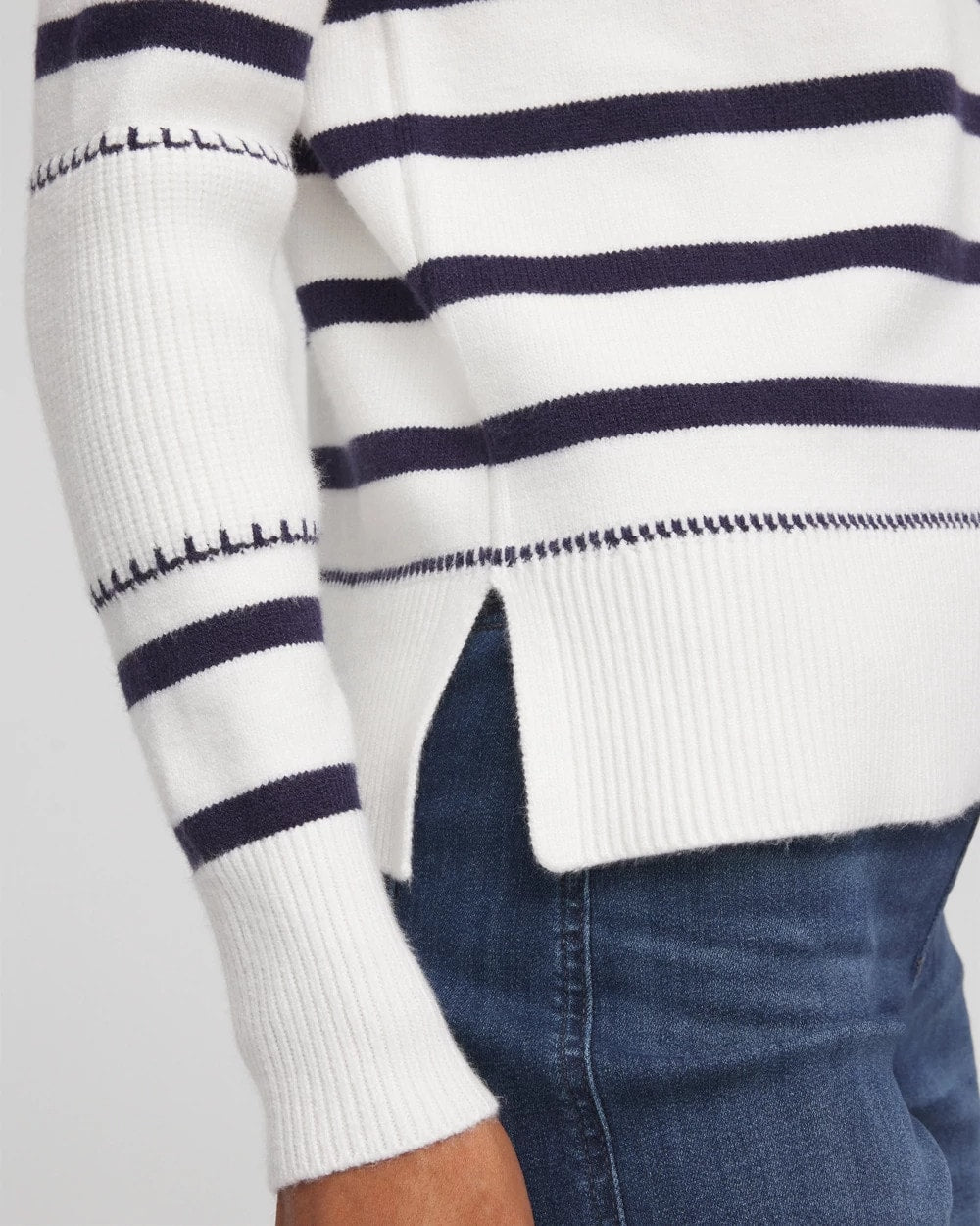 Chico's Clothing Striped Relaxed Mockneck Pullover