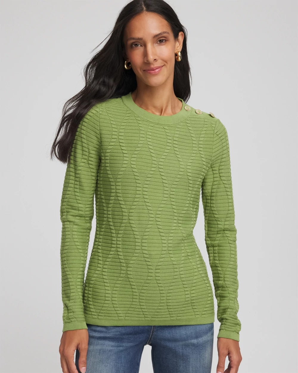 Chico's Clothing Button Shoulder Crewneck Pullover