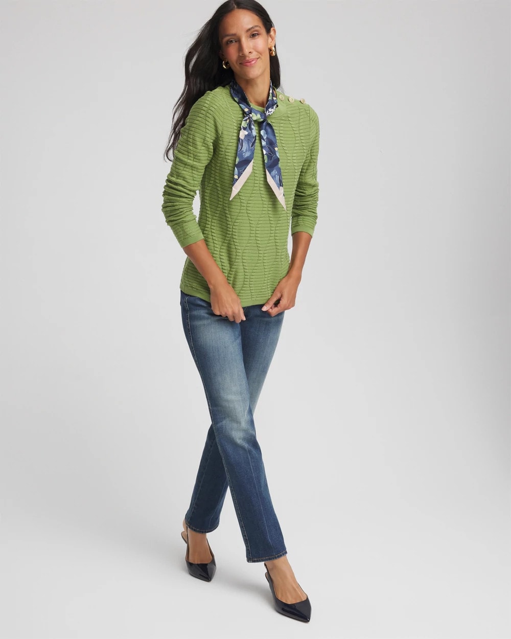 Chico's Clothing Button Shoulder Crewneck Pullover