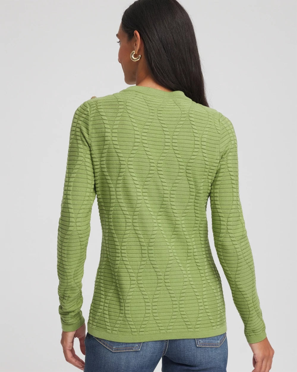 Chico's Clothing Button Shoulder Crewneck Pullover