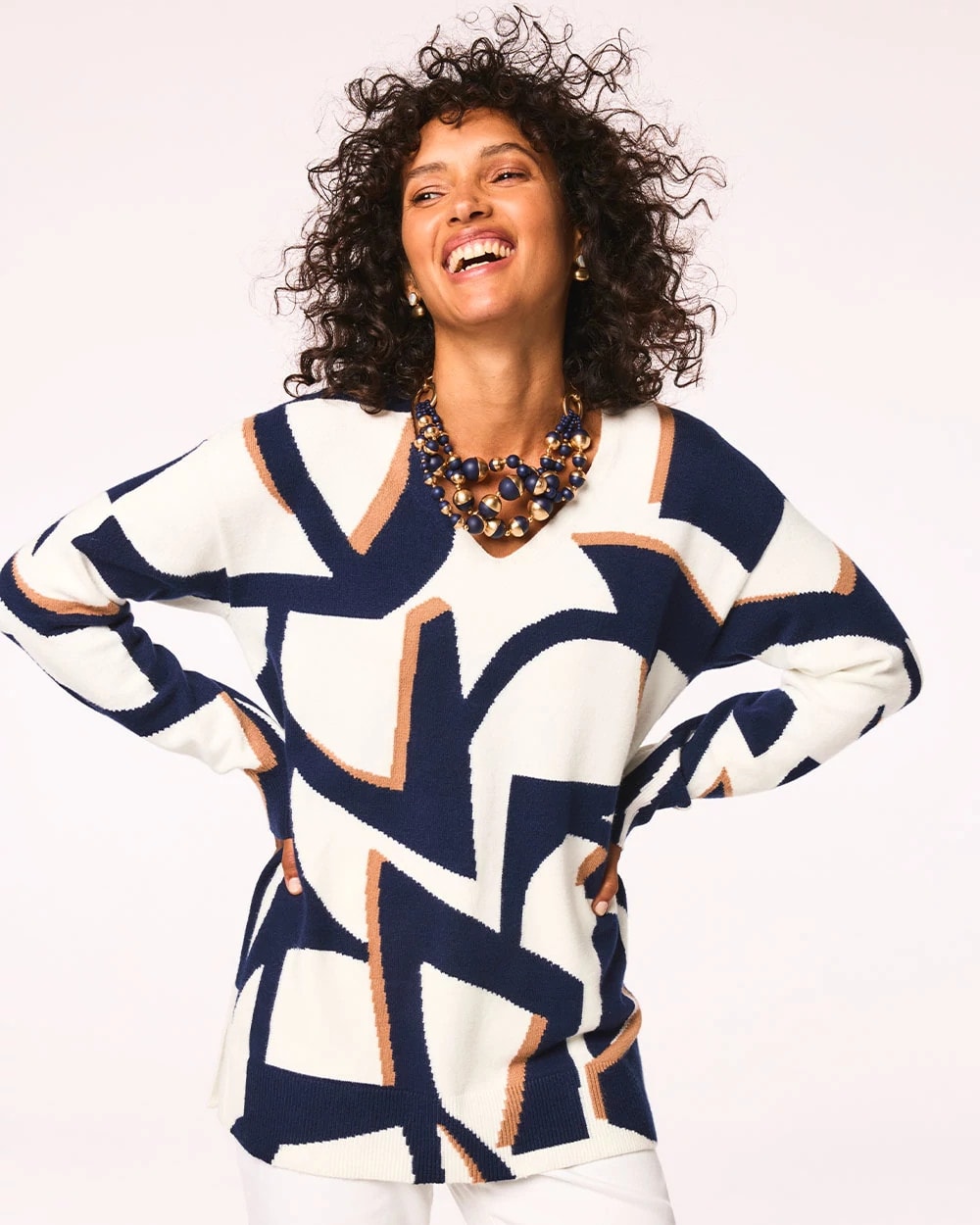 Chico's Clothing Geo Intarsia V-Neck Tunic