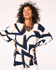 Chico's Clothing Geo Intarsia V-Neck Tunic