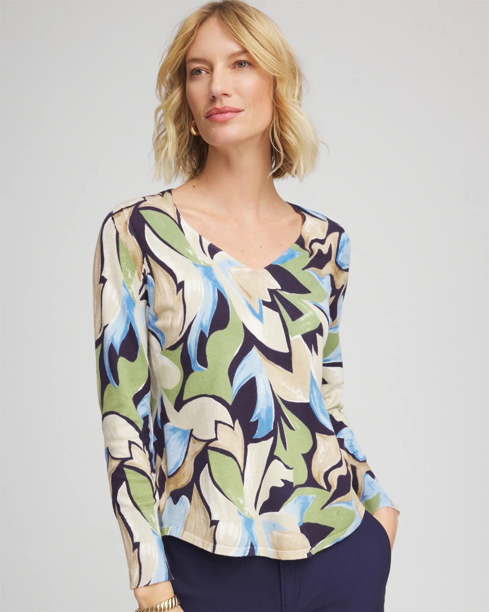 Chico's Clothing Ella Bloom V-Neck Pullover Sweater