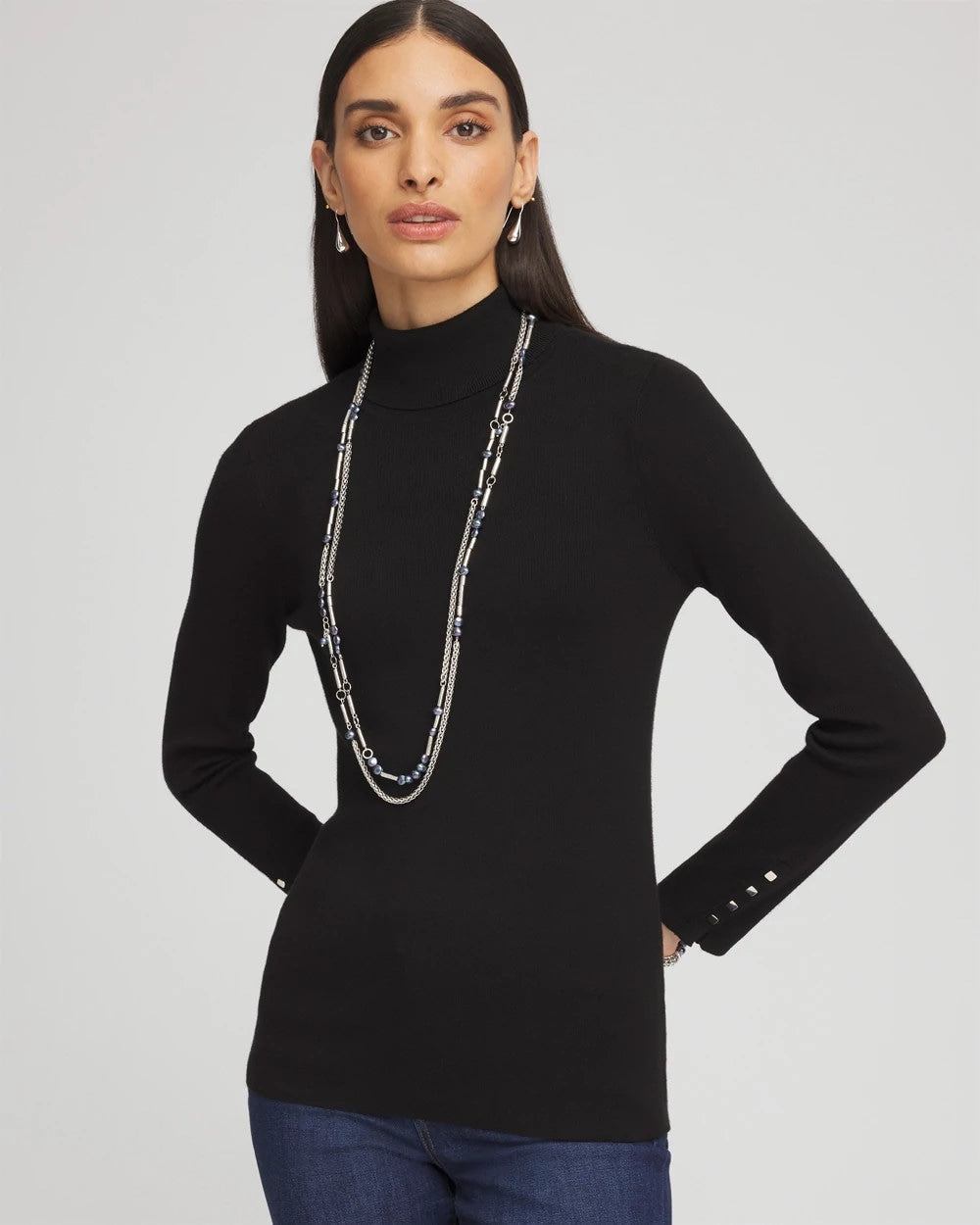 Chico's Clothing Ella Button Cuff Turtleneck Sweater