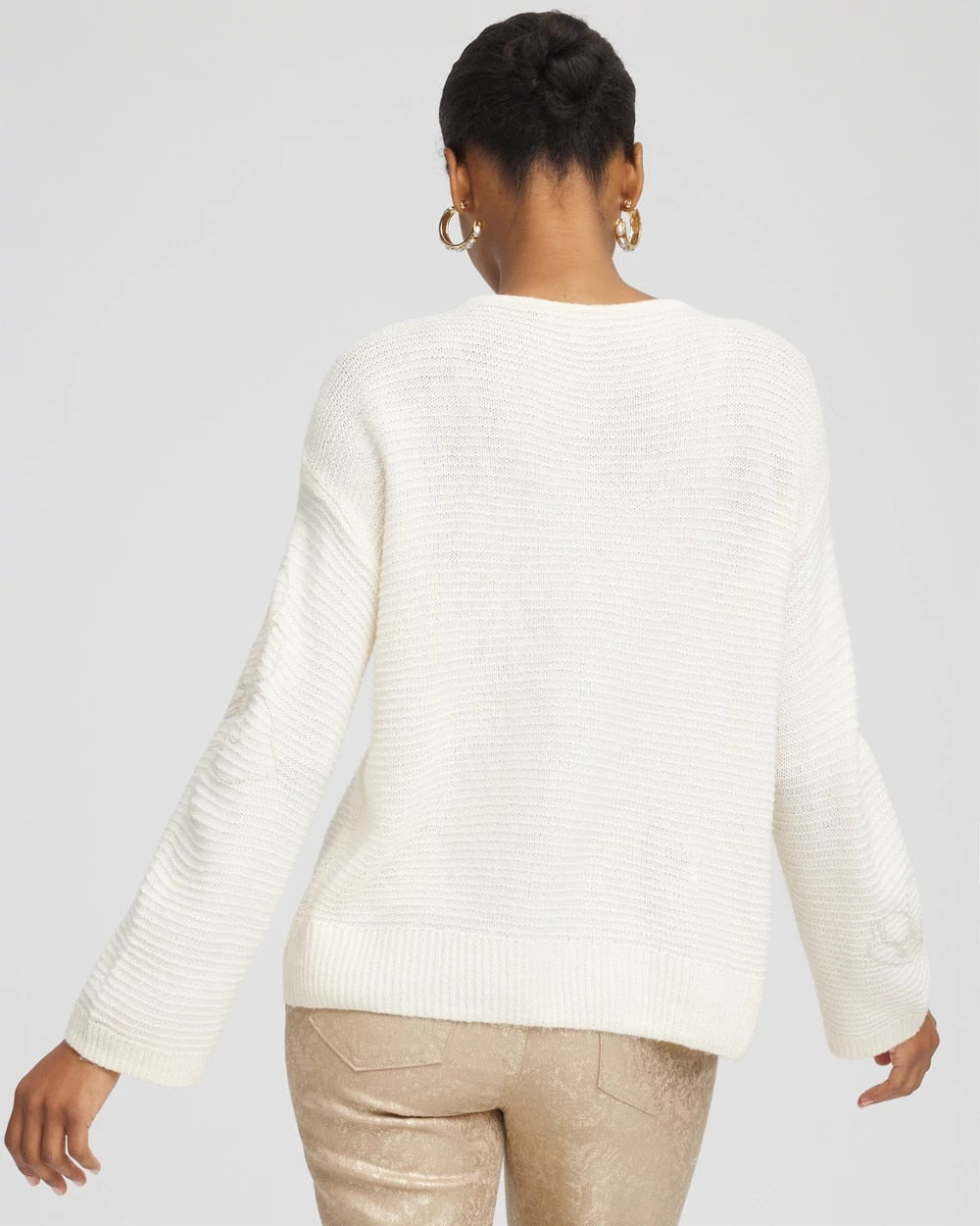Chico's Clothing Tonal Embroidered Boatneck Pullover Sweater