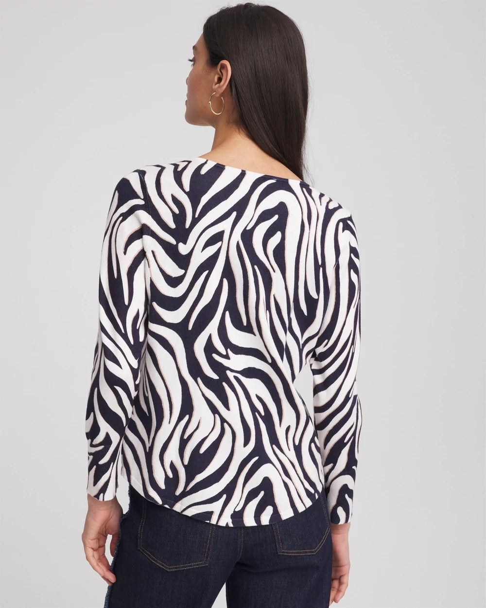 Chico's Clothing Ella Zebra V-Neck Pullover Sweater