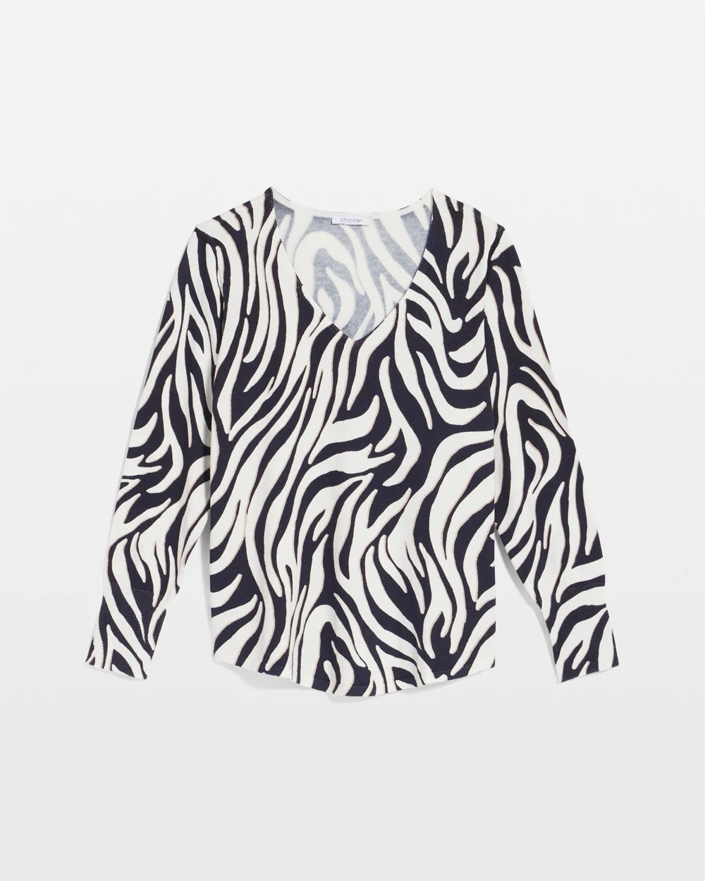 Chico's Clothing Ella Zebra V-Neck Pullover Sweater