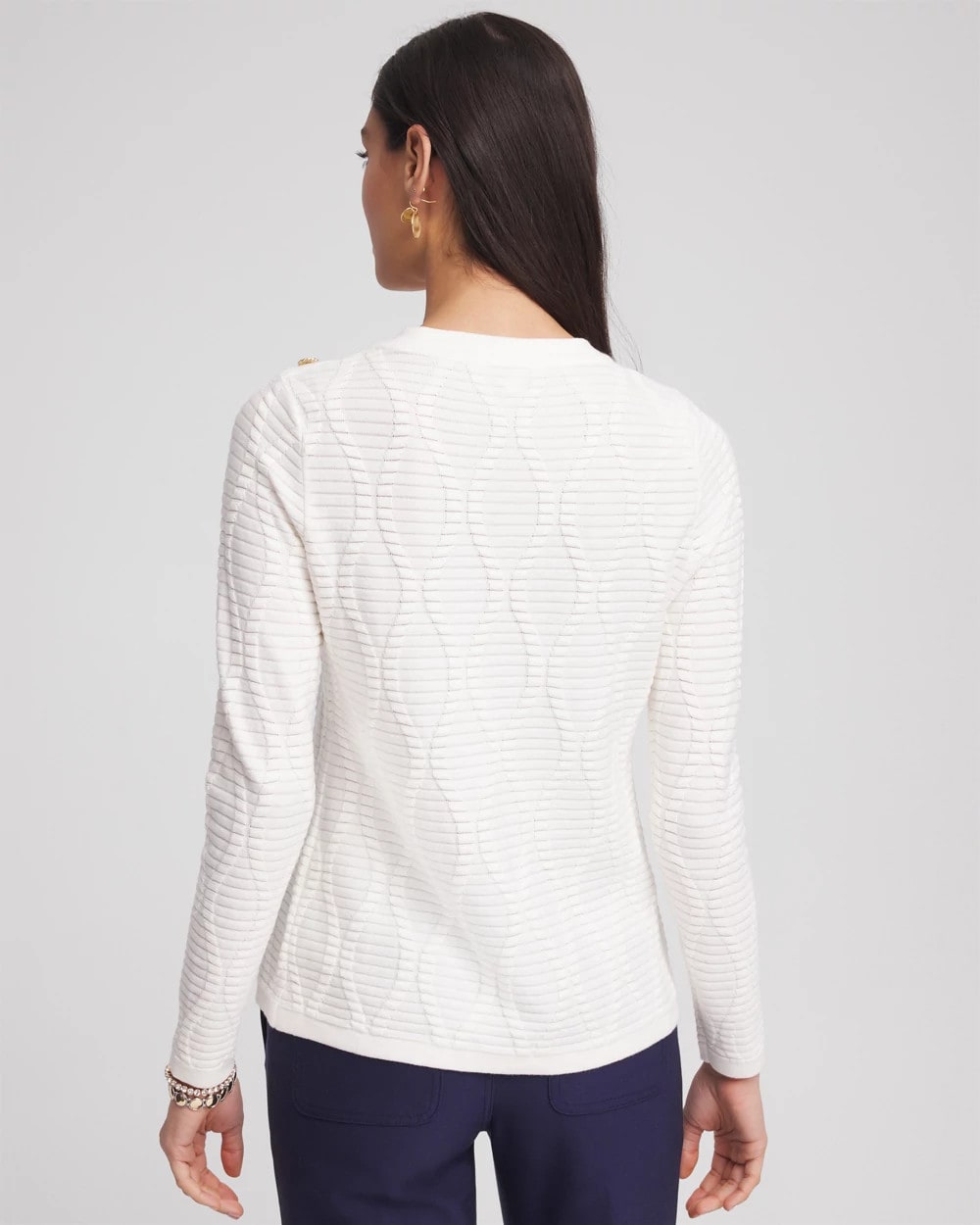 Chico's Clothing Button Shoulder Crewneck Pullover