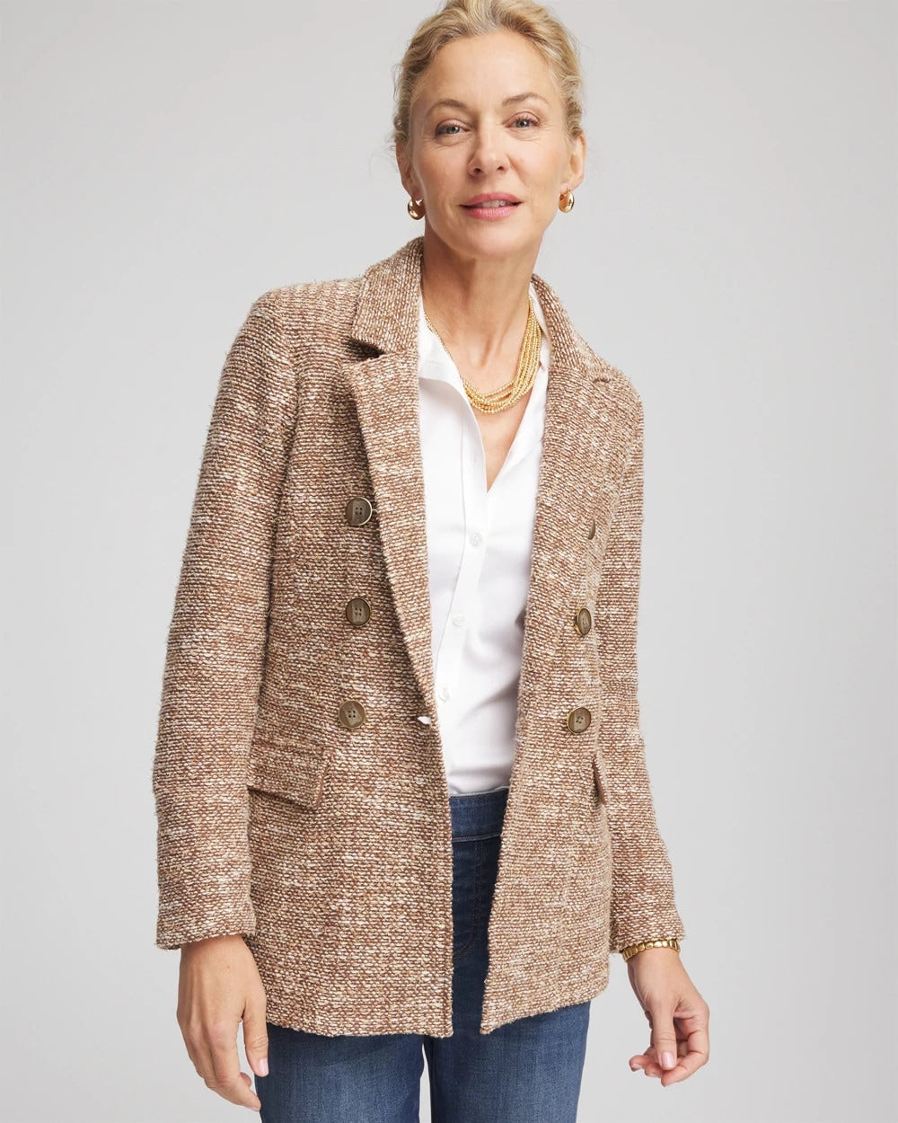 Chico's Clothing Tweed Double-Breasted Blazer