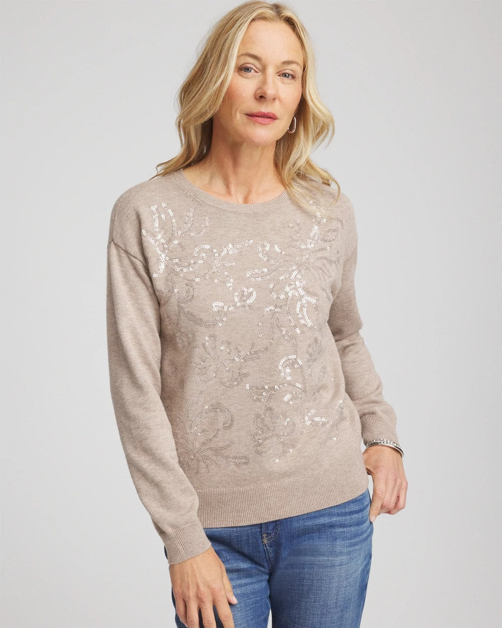 Chico's Clothing Floral Sequined Pullover