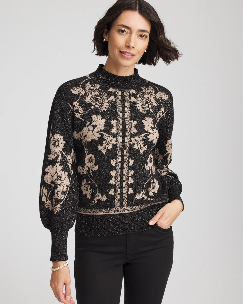 Chico's Clothing Bryne Jacquard Mockneck Pullover