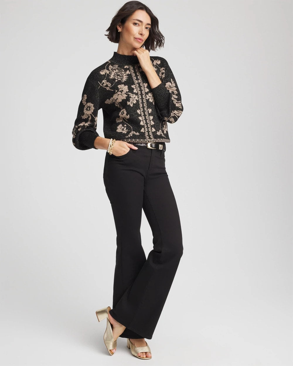 Chico's Clothing Bryne Jacquard Mockneck Pullover