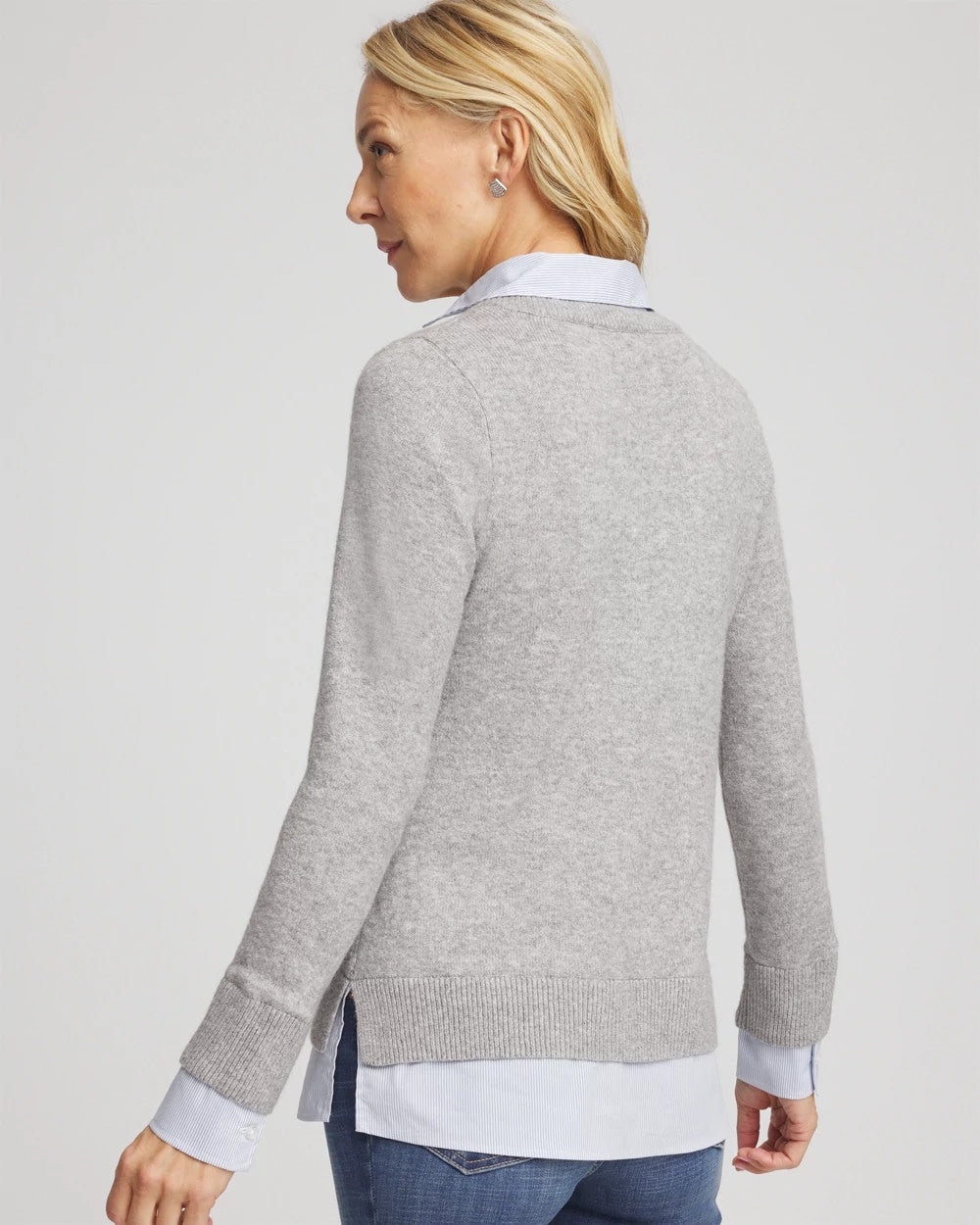 Chico's Clothing Sequin Built-In Shirt Knit Sweater