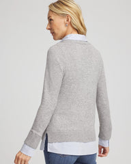 Chico's Clothing Sequin Built-In Shirt Knit Sweater
