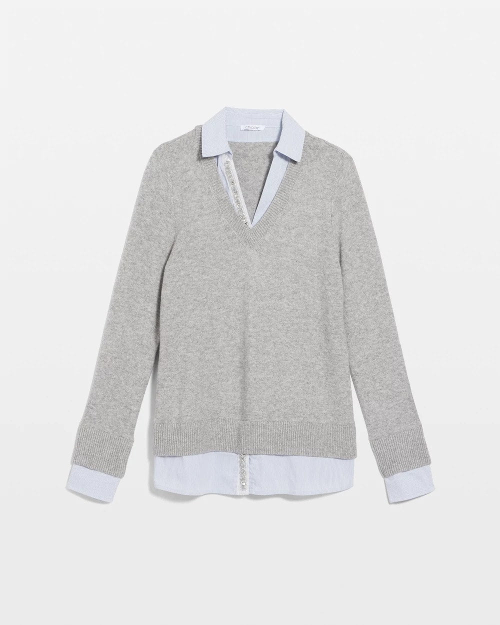 Chico's Clothing Sequin Built-In Shirt Knit Sweater