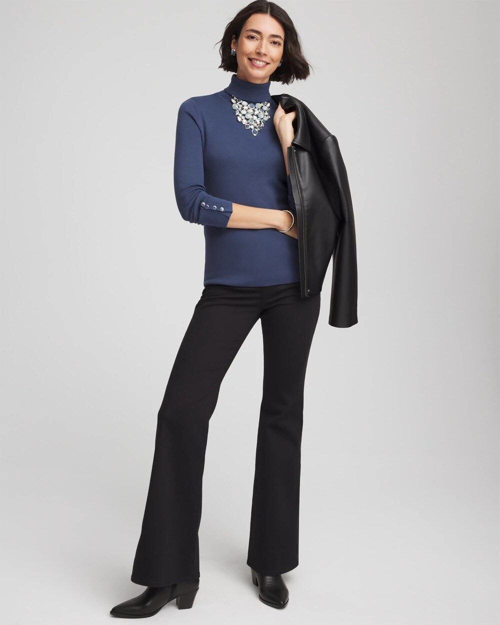 Chico's Clothing Ella Button Cuff Turtleneck Sweater