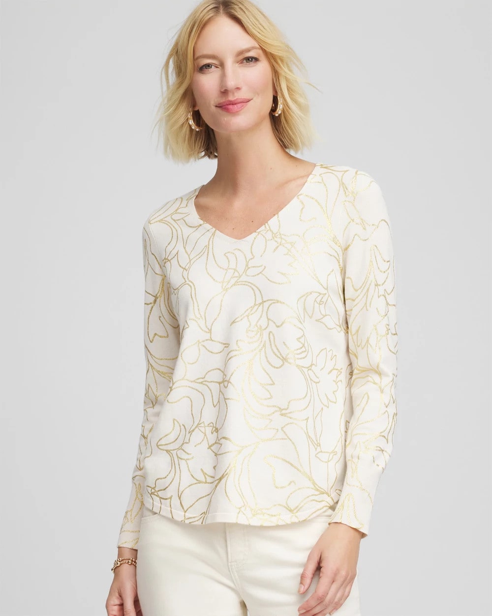 Chico's Clothing Ella Foiled V-Neck Sweater