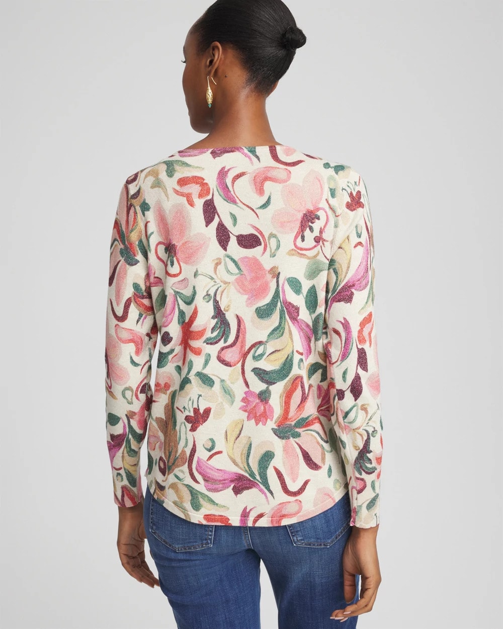 Chico's Clothing Ella V-Neck Floral Pullover Sweater