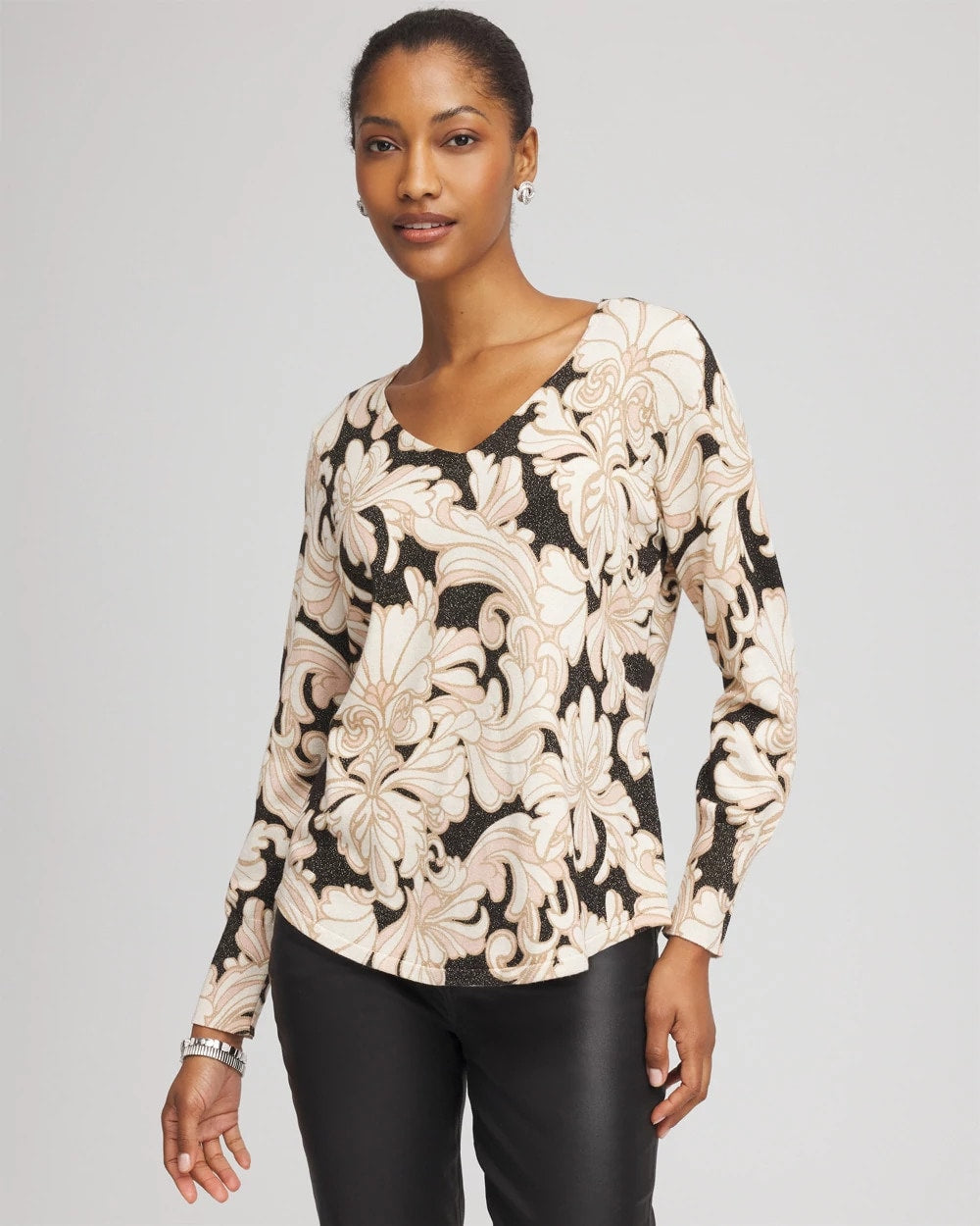 Chico's Clothing Ella Metallic V-Neck Sweater