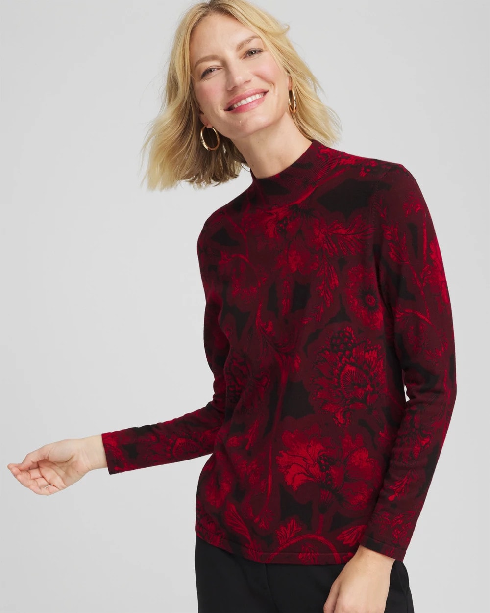 Chico's Clothing Ella Printed Mockneck Sweater