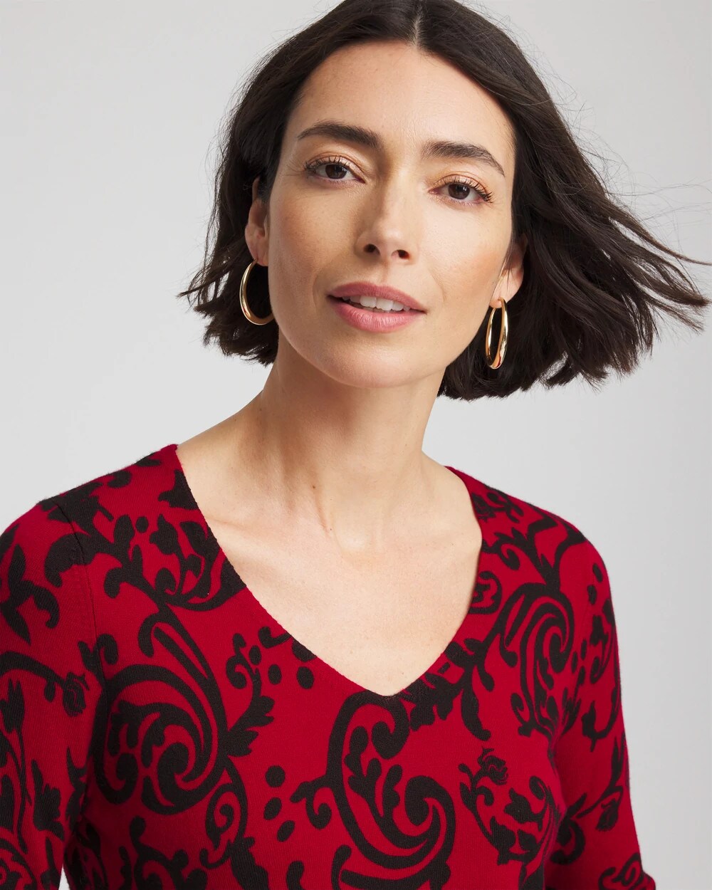 Chico's Clothing Ella Printed V-Neck Sweater