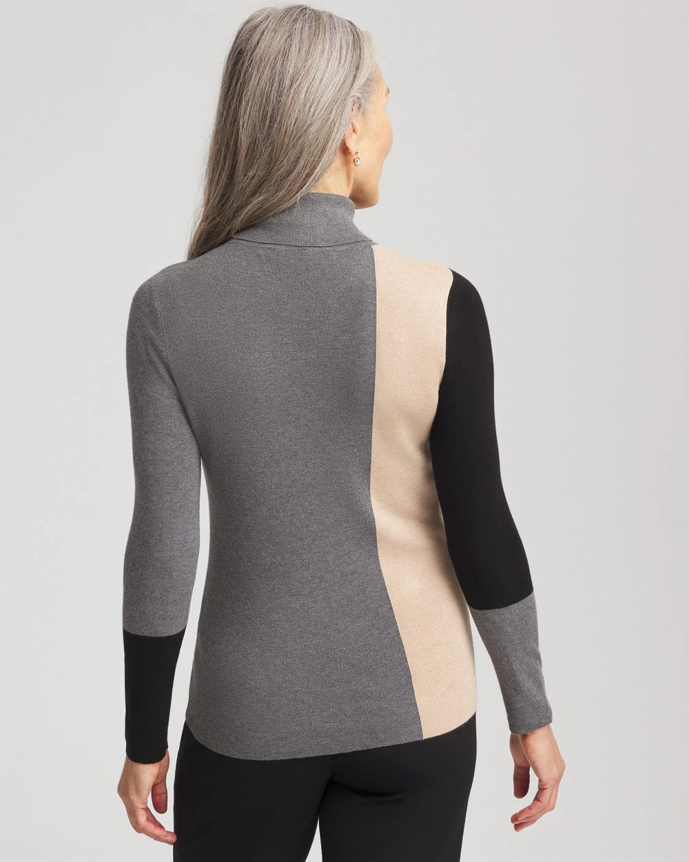 Chico's Clothing Ella Colorblock Intarsia Turtleneck Sweater