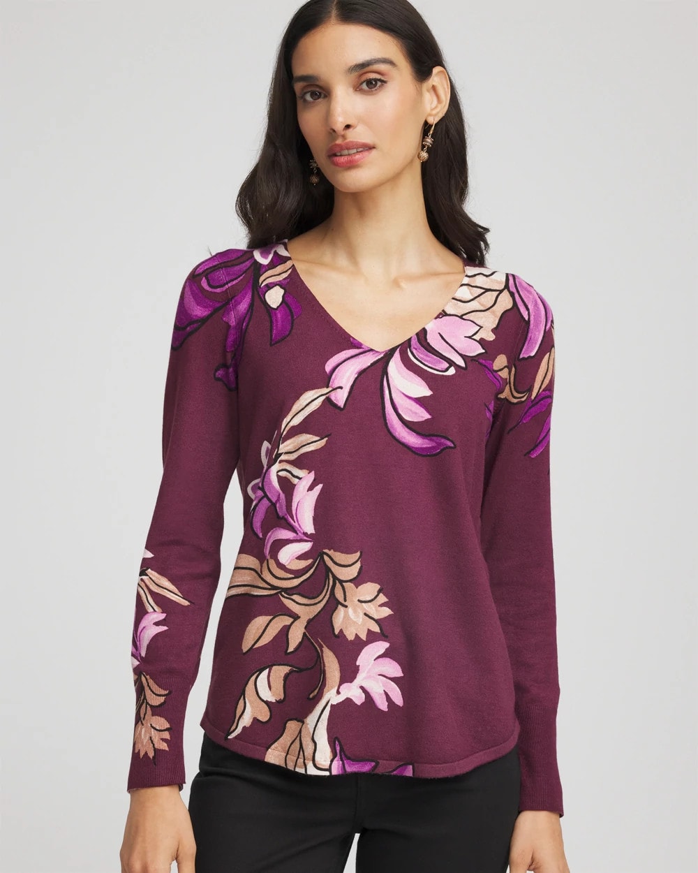 Chico's Clothing Ella V-Neck Artisanal Pullover Sweater