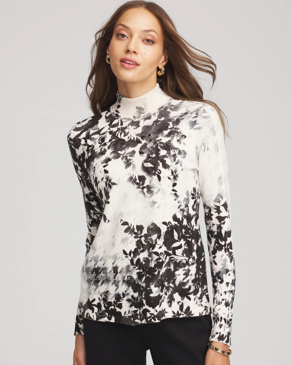 Chico's Clothing Ella Houndstooth Mockneck Sweater