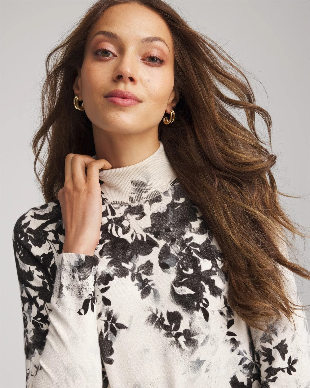 Chico's Clothing Ella Houndstooth Mockneck Sweater