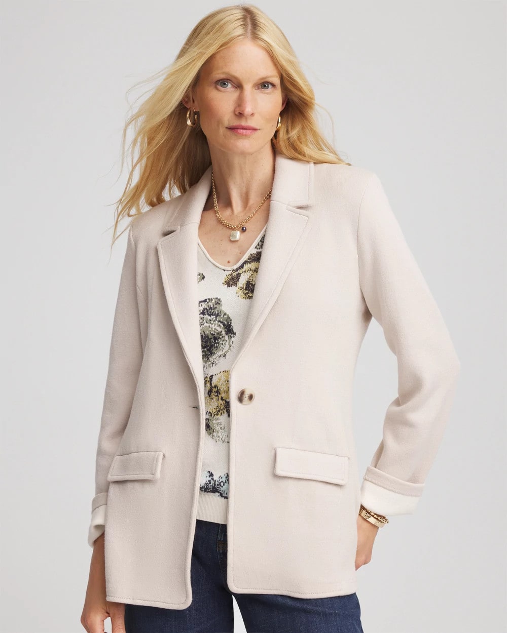 Chico's Clothing Single-Breasted Sweater Blazer