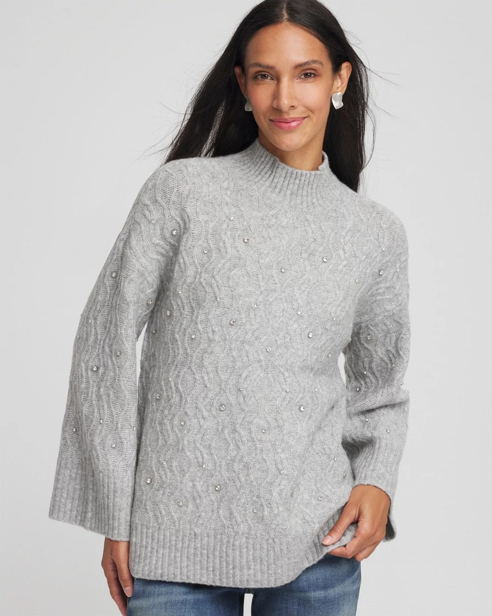 Chico's Clothing Sequined Cable Knit Sweater